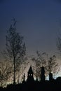 Moscow Kremlin towers and Ivan Great bell tower silhouette at dawn. Royalty Free Stock Photo