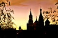 Moscow Kremlin towers and Saint Basils cathedral silhouette Royalty Free Stock Photo