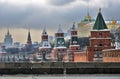 Moscow Kremlin wall and towers. Color winter photo. Royalty Free Stock Photo