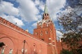 Moscow Kremlin wall and the Troitskaya tower Royalty Free Stock Photo