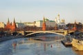 Moscow Kremlin. Winter view. Beautiful water reflection. Royalty Free Stock Photo