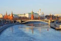 Moscow Kremlin. Winter view. Beautiful water reflection. Royalty Free Stock Photo