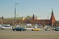 View of Kremlin Buildings and Towers from Manezhaya Ulitsa, Moscow, Russia Royalty Free Stock Photo