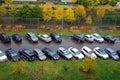 Moscow 10/10/2019 many cars parked along the road in residential area