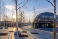 Morning city landscape, view on Moscow Zaryadye park