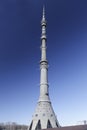 MOSCOW, RUSSIA, March 29, 2014 | Ostankino television tower. Very close, close-up. Broadcasting center. Popular touristic landmark Royalty Free Stock Photo
