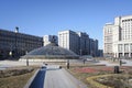 Panorama of Manezhnaya square in the center of Moscow with no people. Sunny spring view.