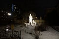 Sculpture Jesus, the Good Shepherd at the Cathedral of the Immaculate Conception. Night winter view. Royalty Free Stock Photo