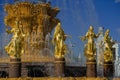 MOSCOW - MAY 03, 2019: Elements of the Friendship of Peoples fountain at the exhibition of national wealth