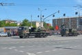 MOSCOW, MAY, 9, 2018: Great Victory holiday parade of Russian military vehicles. Radio control tank robot sapper Uran-6 for mines