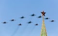 MOSCOW - MAY 9: Jet fighters participate parade dedicated to 70th anniversary