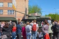MOSCOW, MAY, 9, 2018: Legendary USSR soviet battle tank T-34-85 on Great Victory holiday parade dedicated to victory in Great Patr