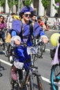 Many people ride bicycles in  Moscow city center. Royalty Free Stock Photo