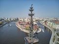 MOSCOW - May, 2019: Monument to Emperor Peter the Great Peter First , architect Zurab Tsereteli. landmark. Aerial view