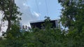 MOSCOW - MAY 15, 2018: people on the attraction ride down the cable bungee on May 15, 2018 in Moscow, Russia