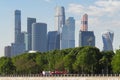 View of the skyscrapers of the Moscow City International Business Center from the Moscow River Royalty Free Stock Photo