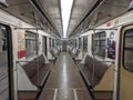 Moscow metro Car. Empty subway car. Inside the Moscow metro train. Underground transport Royalty Free Stock Photo