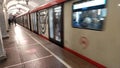 Moscow metro train moving, Komsomolskaya metro station