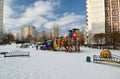 Moscow, Moscow - February 20.2016. Playground structure in courtyard of a multistory apartment building