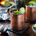 Moscow mule cocktail in copper mug Royalty Free Stock Photo