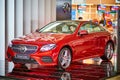 Moscow - 10.04.2017: New Mercedes car at the store with a driver