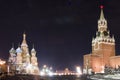 Moscow at night. St. Basil`s Cathedral and Kremlin on Red Square. Views on night Moscow city Royalty Free Stock Photo