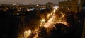 Moscow night view of a road from window