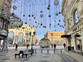 Moscow, Russia, December, 04, 2022. Moscow, Nikolskaya Street. Fragments of the buildings of the Nautilus Shopping Center and The