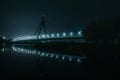 Moscow North bridge, night panorama on illuminated construktion with beautiful reflections