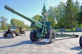 152-mm Soviet howitzer-gun ML-20 `Emelya` and GAZ-AA `polutorka` near the memorial `Panfilov Heroes`.