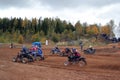 MOSCOW OBLAST, RUSSIA - SEPTEMBER 24 : Motocross, spectacular and extreme sport, off-road racing Quad bike ATV Russia, Klin 24 S Royalty Free Stock Photo