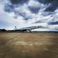 Soviet supersonic civil aircraft Tu144 in Ramenskoye airfield during MAKS 2021 aviation show Royalty Free Stock Photo