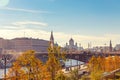 Moscow - October 13, 2018: Scenic panorama Zaryadye Park overlooking St Basil Cathedral and Kremlin, Russia autumn Royalty Free Stock Photo