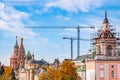 Moscow - October 13, 2018: Scenic panorama Zaryadye Park overlooking St Basil Cathedral and Kremlin, Russia autumn Royalty Free Stock Photo