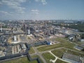 Moscow oil refinery in Kapotnya district, Russia. Industrial pipes and tanks of oil refinery factory. Aerial drone view Royalty Free Stock Photo