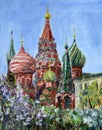 Moscow Orthodox Intercession Cathedral on Red Square, St. Basil's Cathedral, oil painting Royalty Free Stock Photo