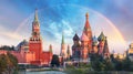 Moscow - Panoramic view of the Red Square with Moscow Kremlin an Royalty Free Stock Photo