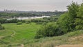 Moscow park Kolomenskoe - summer, river, ship, trees and meadow from a hill