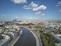 Moscow, Park Zariadye, soaring bridge, Panoramic aerial view from drone of the Moscow center near Kremlin in summer Royalty Free Stock Photo