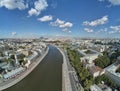 Moscow, Park Zariadye, soaring bridge, Panoramic aerial view from drone of the Moscow center near Kremlin in summer Royalty Free Stock Photo