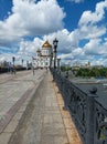 Moscow Patriarchal bridge overlooking the Cathedral of Christ the Savior Royalty Free Stock Photo