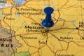 Moscow Pinned in a closeup map for football world cup 2018 in Russia Royalty Free Stock Photo