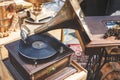 Vintage gramophone with horn speaker Royalty Free Stock Photo