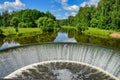 Old dam with a waterfall in Yaropolets town