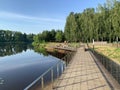 Moscow region, the city of Balashikha. Park zone Solnechnaya Sunny on the bank of Pekhorka river in summer morning