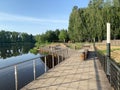 Moscow region, the city of Balashikha. Park zone Solnechnaya Sunny on the bank of Pekhorka river in summer morning