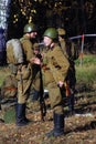 Moscow battle historical reenactment. Russian soldiers-reenactors Royalty Free Stock Photo