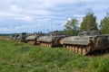 A convoy of Russian military equipment at the Alabino