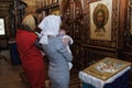 Moscow region, Russia, 01.22.2019. The Holy Orthodox rite of the sacrament of baptism newborn baby in a Christian Church