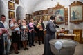 Moscow region, Russia, 08.29.2018. The Holy Orthodox rite of the sacrament of baptism newborn baby in a Christian Church